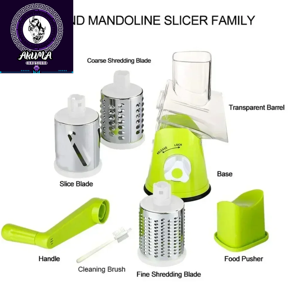 Vegetable Cutter & Slicer Manual Kitchen Cheese Chopper Machine with 3 Sharp Drums Multifunctional Garlic Potato Shredder