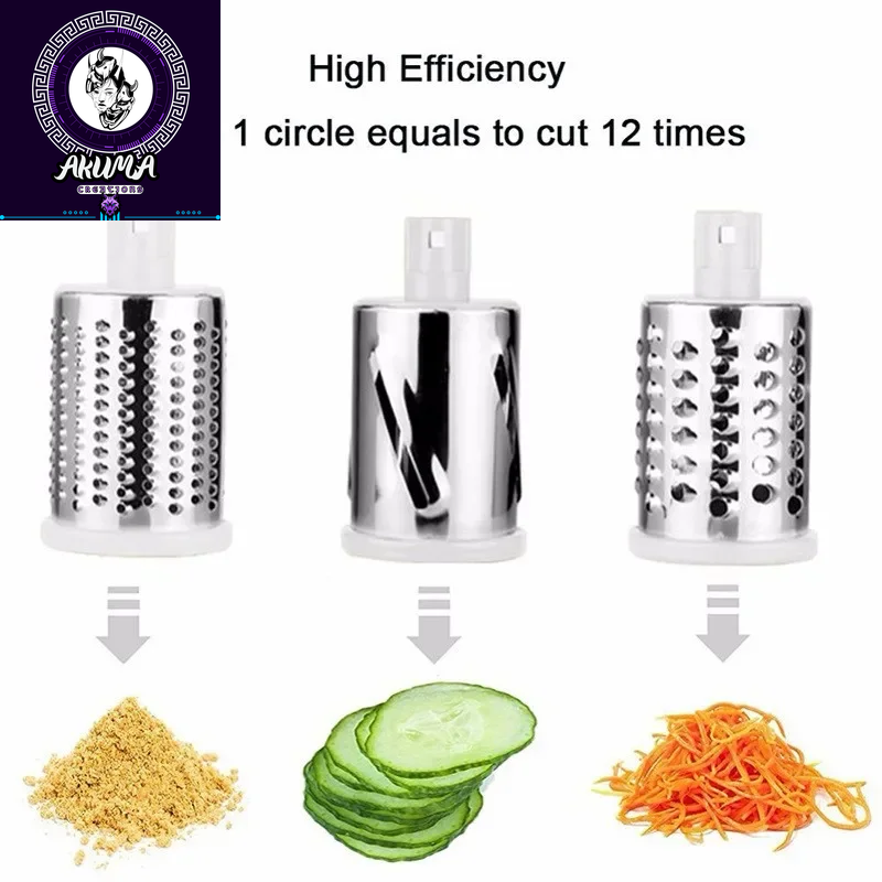 3-In-1 Manual Rotary Cheese Grater for Vegetable Cutter Potato Slicer Multifunctional Vegetable Chopper with 3 Replaceable Blade
