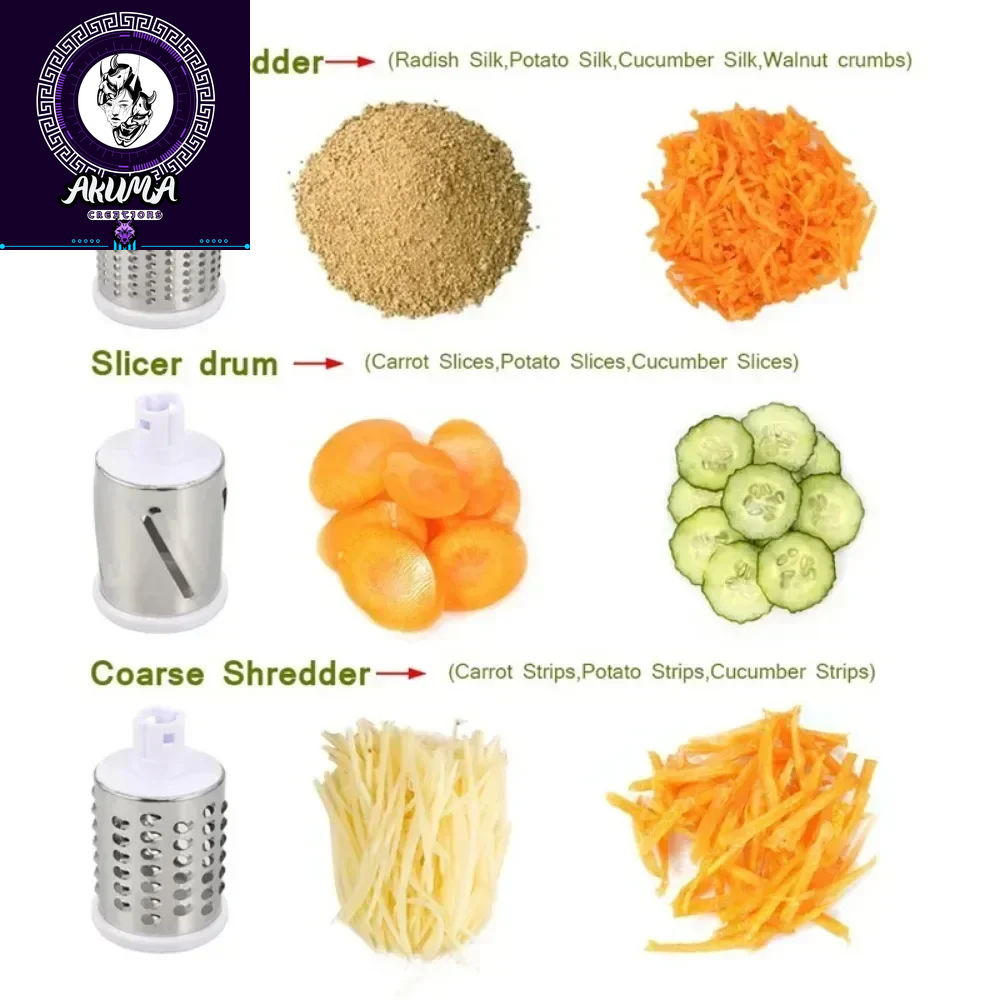 Vegetable Cutter & Slicer Manual Kitchen Cheese Chopper Machine with 3 Sharp Drums Multifunctional Garlic Potato Shredder