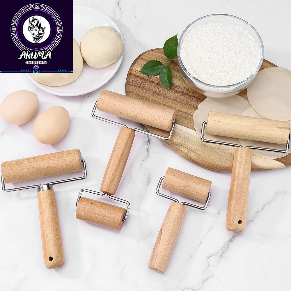 Wood Rolling Pin with Handle for Baking Dough Roller Pastry Pasta Pizza Roller Kitchen Utensils