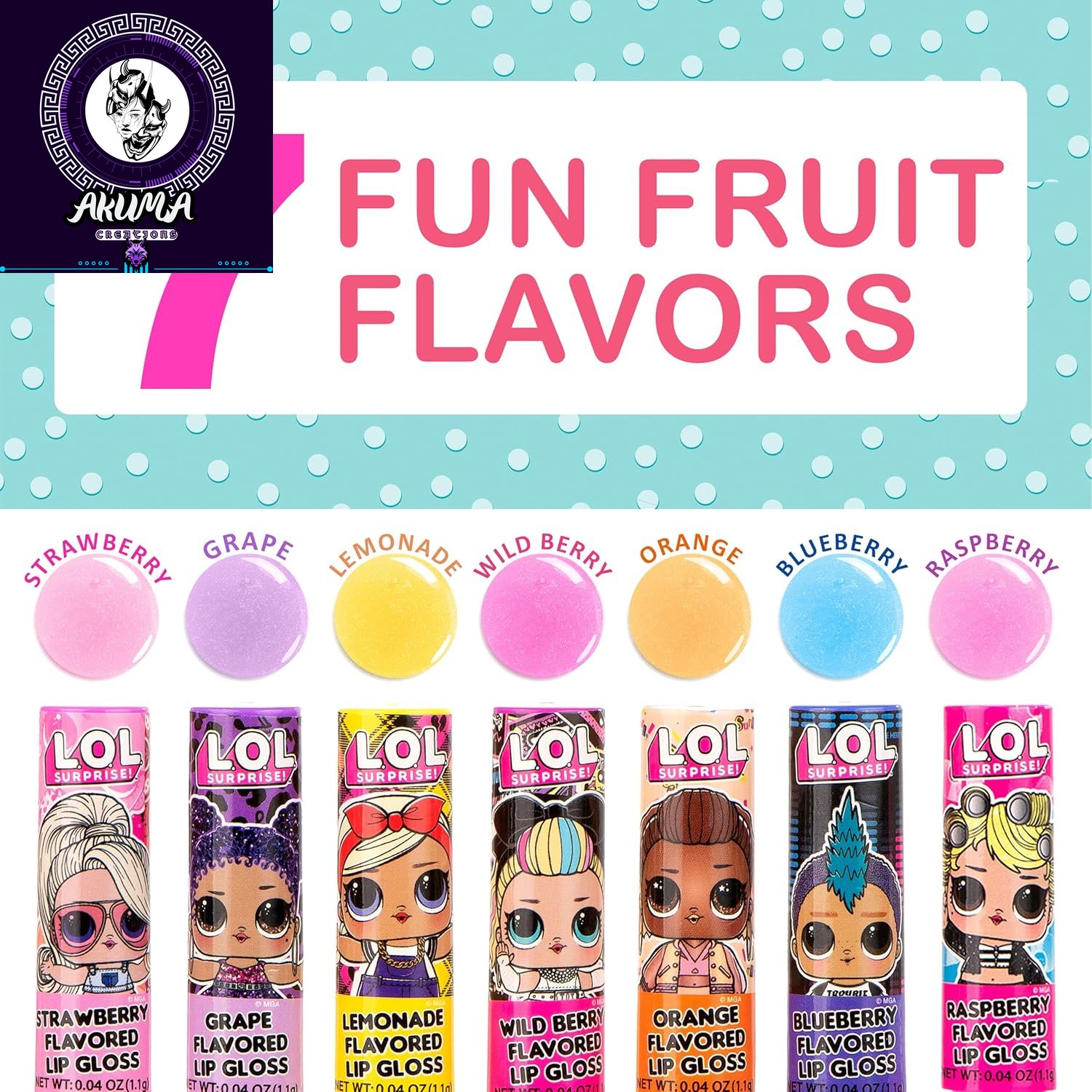 L.O.L Surprise 7-Pack Lip Gloss for Girls, Lol Lip Gloss | Non-Toxic Kids Makeup with L.O.L. Characters
