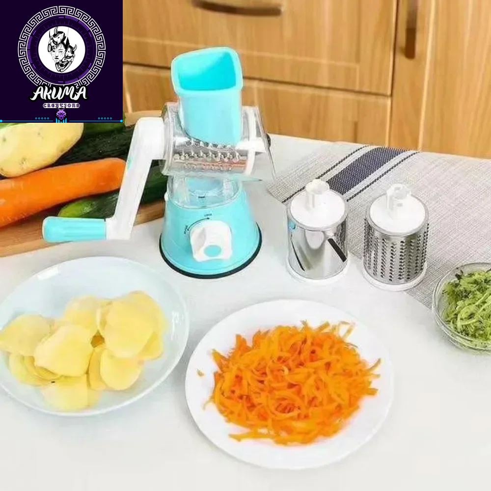 Vegetable Cutter & Slicer Manual Kitchen Cheese Chopper Machine with 3 Sharp Drums Multifunctional Garlic Potato Shredder
