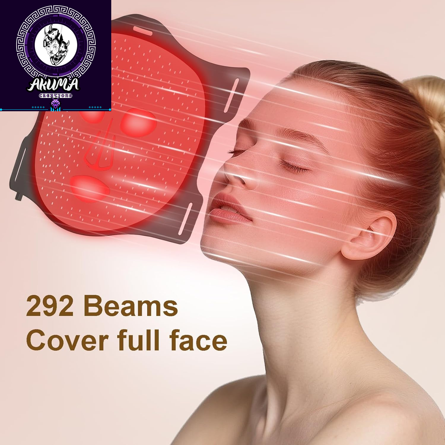 VYM Red Light Therapy for Face: High-Energy Super Lightweight 292 Leds Cordless Professional Light Therapy Mask Infrared LED Face Mask at Home Travel 2Mm Thickness - Black