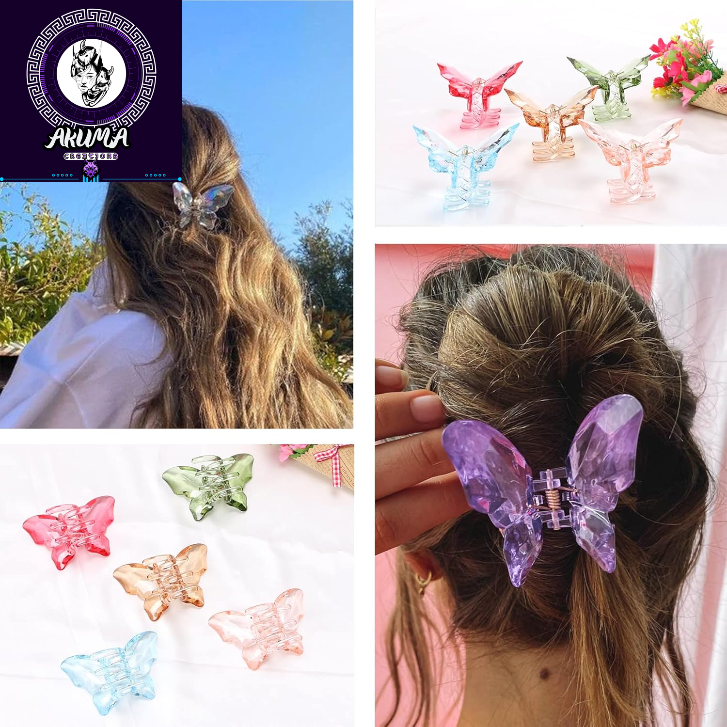 Hair Accessories - 3.3 Inch Butterfly Hair Claw Clips, Large Sized Jaw Clips for Girls and Women, 5 Pack