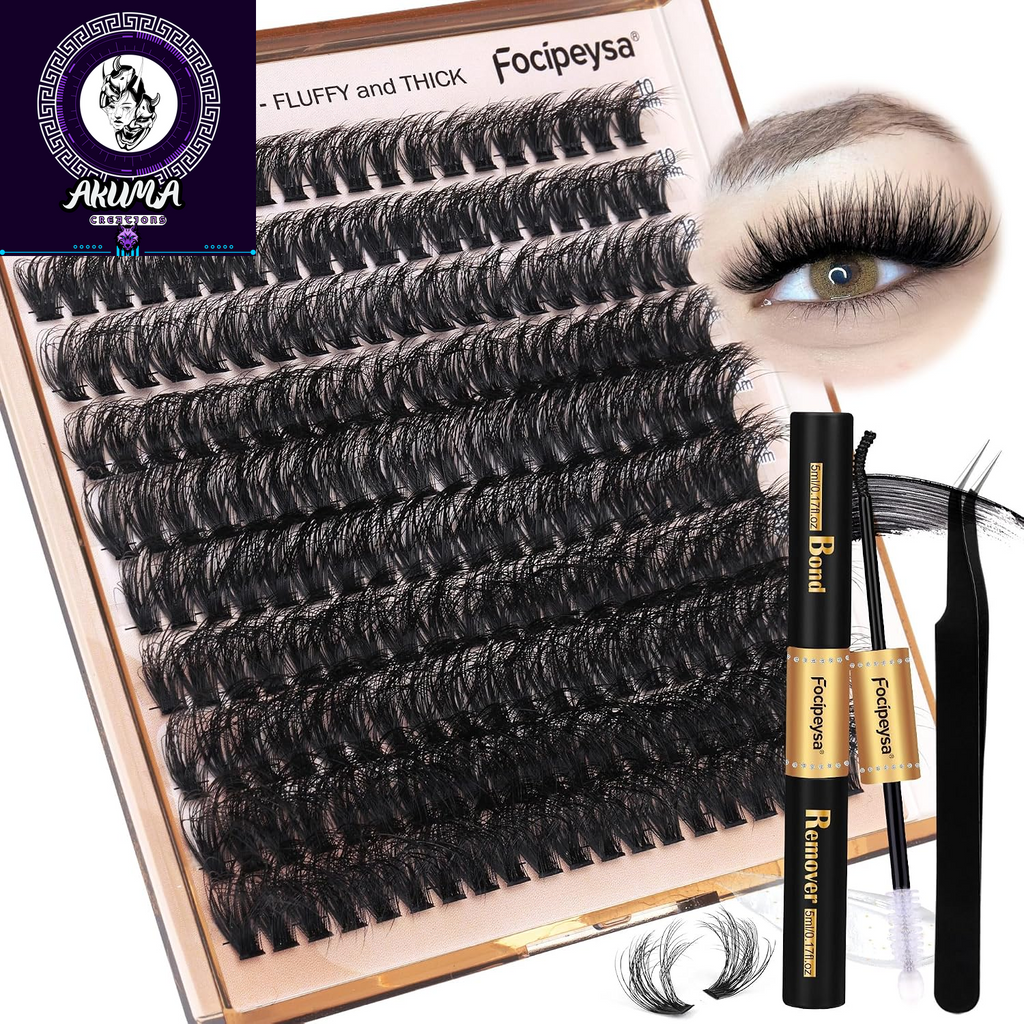 Lash Extension Kit Thick Eyelash Extension Kit 10-18Mm Fluff Volume Lash Clusters 200D Individual Eyelashes Kit with Lashes Bond, Lashes Remover, Lash Tweezers, DIY Lash Extension