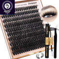 Lash Extension Kit Thick Eyelash Extension Kit 10-18Mm Fluff Volume Lash Clusters 200D Individual Eyelashes Kit with Lashes Bond, Lashes Remover, Lash Tweezers, DIY Lash Extension