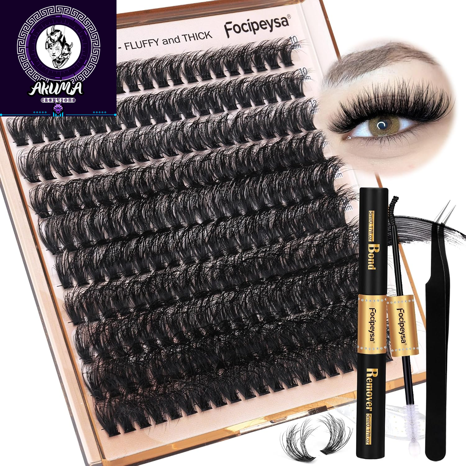 Lash Extension Kit Thick Eyelash Extension Kit 10-18Mm Fluff Volume Lash Clusters 200D Individual Eyelashes Kit with Lashes Bond, Lashes Remover, Lash Tweezers, DIY Lash Extension